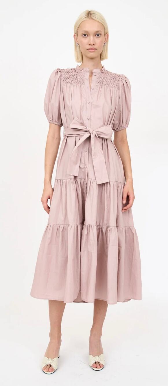 Christy Lynn Eleanor Poplin Puff Sleeve Button Front Maxi in Blush Size Large